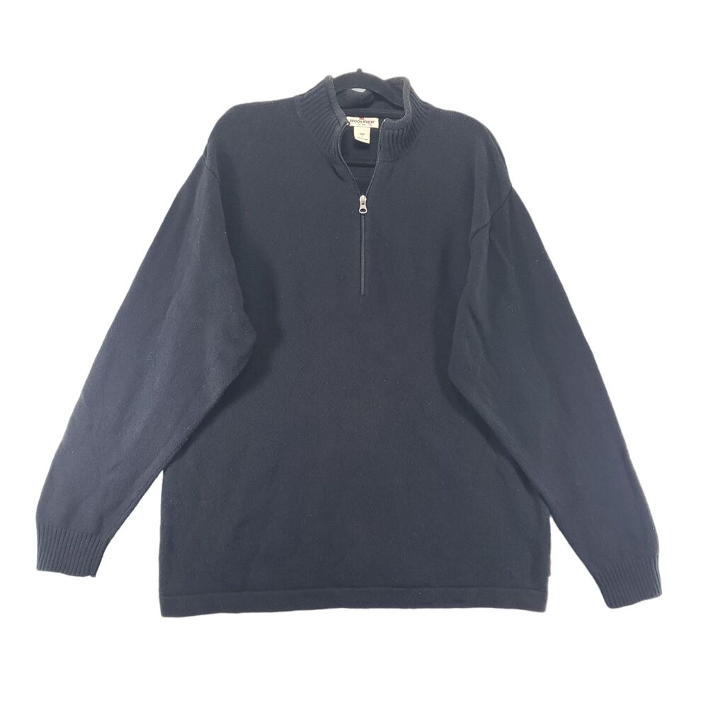 L Woolrich Men's Black Wool Cotton Blend 1/4 Zip Pullover Sweater